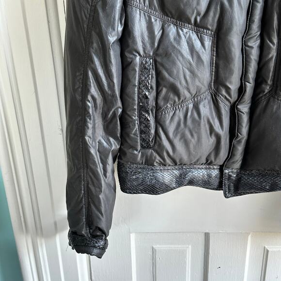 Roberto Cavalli Embossed Leather Trim Down Bomber Puffer Coat - Picture 6 of 12